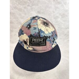 Peeps Floral Snapback Hat Navy Blue Watercolor Print Adjustable 5 Panel Cap